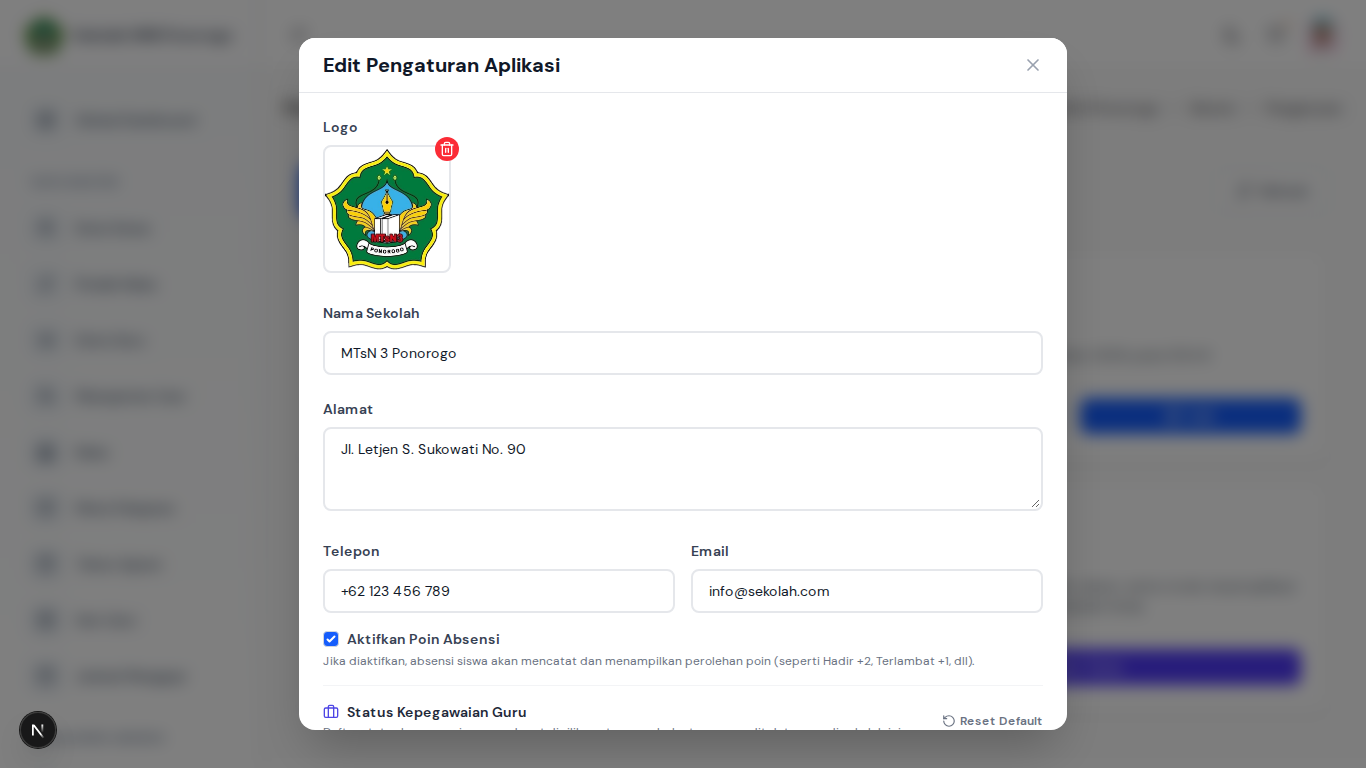 Formulir Pengaturan Aplikasi