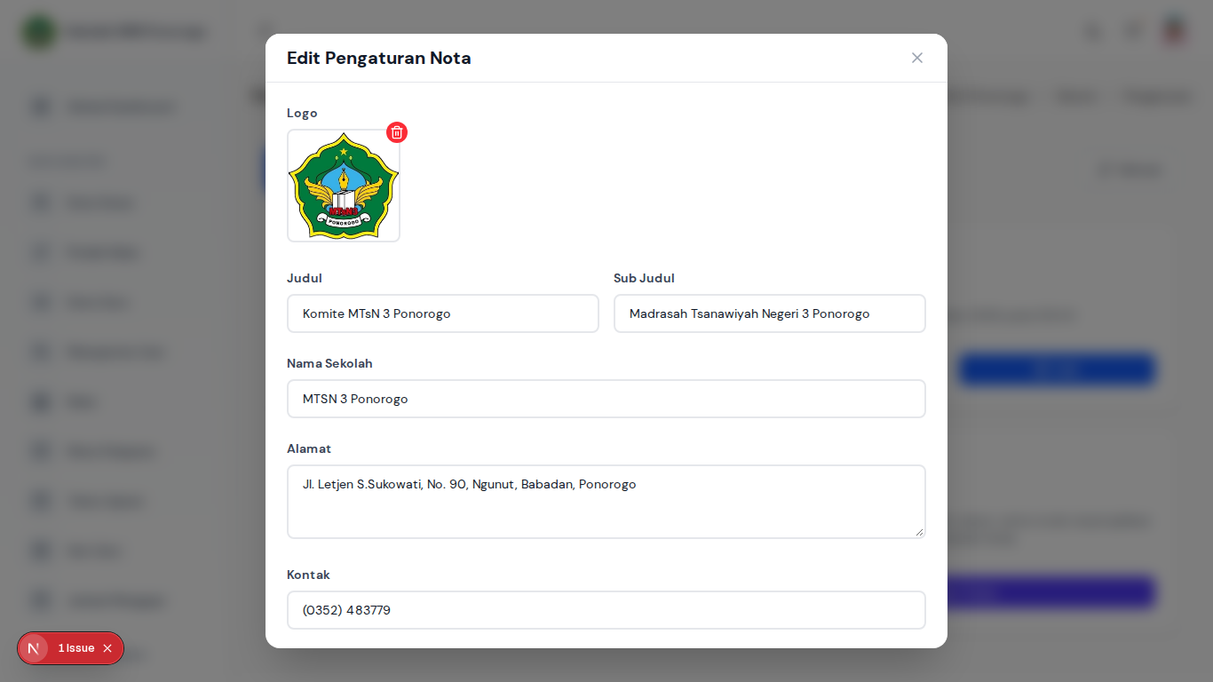 Formulir Pengaturan Nota